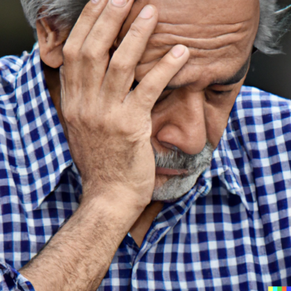 Mann stützt sich auf Arm ab.