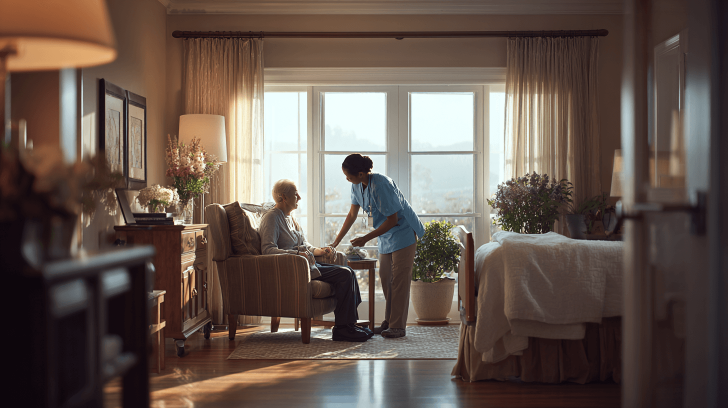 Pflegerin bei Patient zuhause.