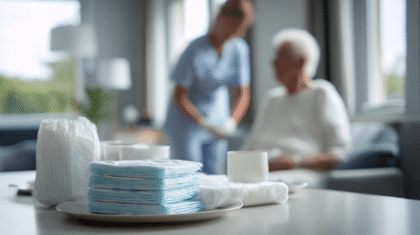 Stomaversorgung_diskret und professionell. Symbolbild mit Einlagen im Vordergrund