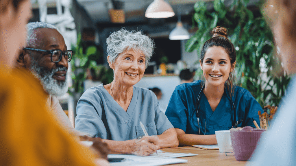 Pflegeteam bespricht Datenschutz in der Abteilung