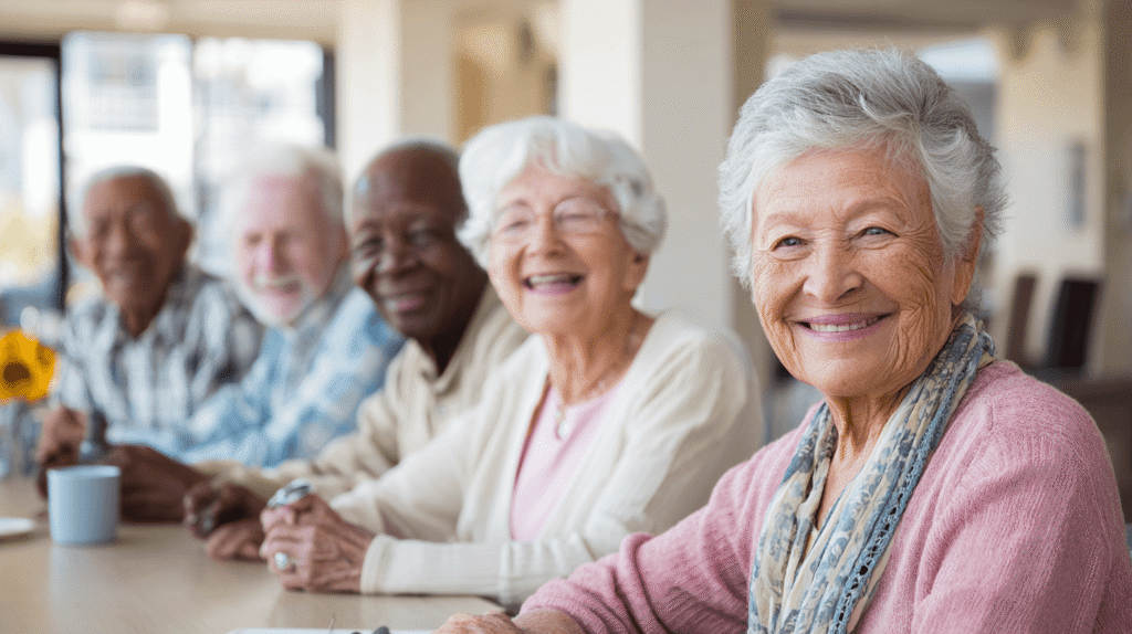 gruppe von seniorinnen und senioren am tisch_symbolbild für alterskrankheiten