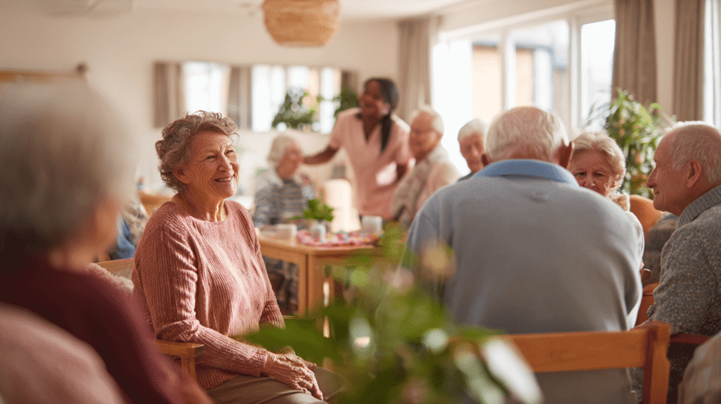 seniorinnen und senioren im Gruppenraum_Symbol für Betreuungsangebote Pflege