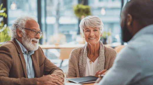 Beratung zur Pflegeversicherung mit einem senioren Paar