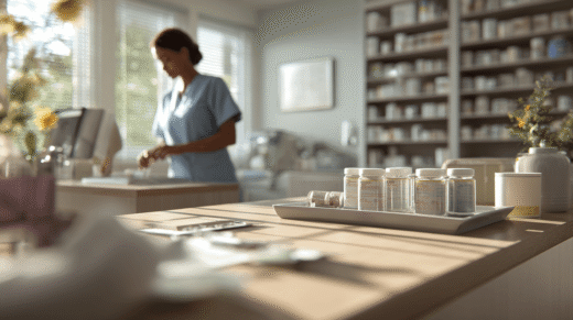 Pflegeperson bereitet Medikamente vor