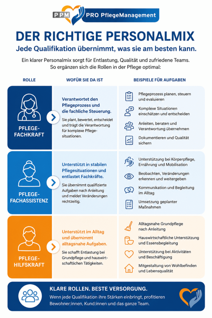 Infografik zum Persnalmix in der Altenpflege mit Pflegeassistenz