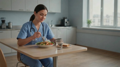 Pflegekraft beim Essen
